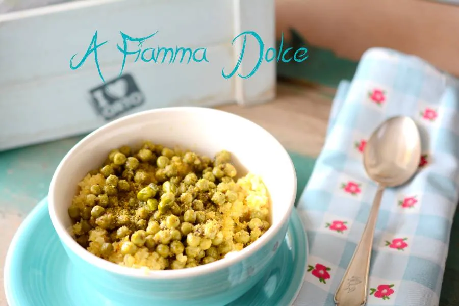 Miglio con piselli e polvere di pistacchi